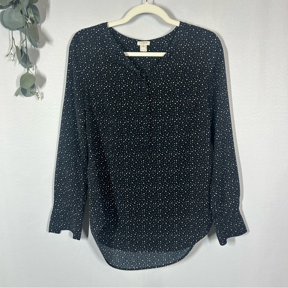 J Crew | Long Sleeve Blouse Black White Polka Dot Button Down Women’s Size XS